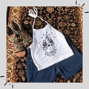 Pacsun Crying Girl White Crop Halter Top Small